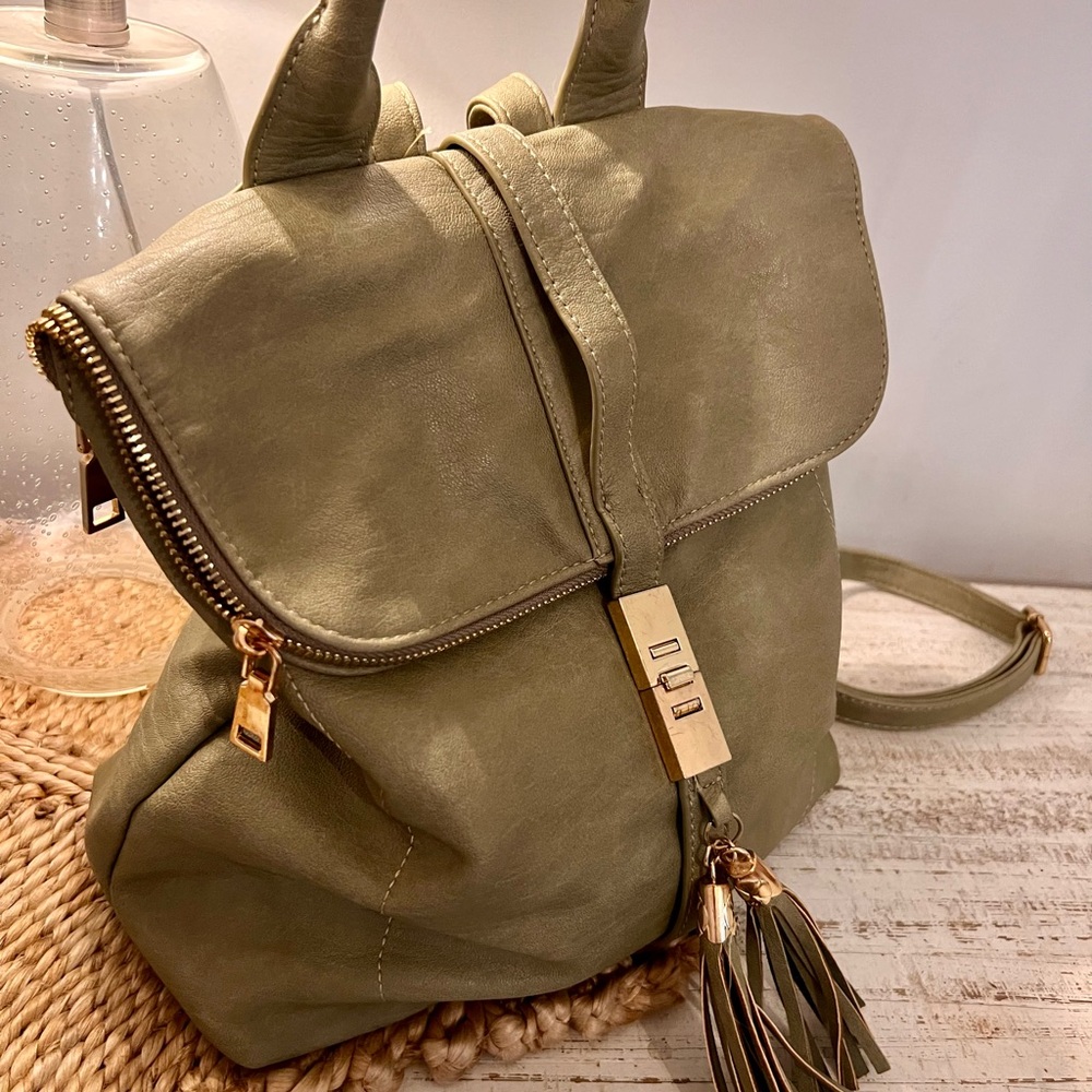 Miztique Olive Green Italian Leather Backpack